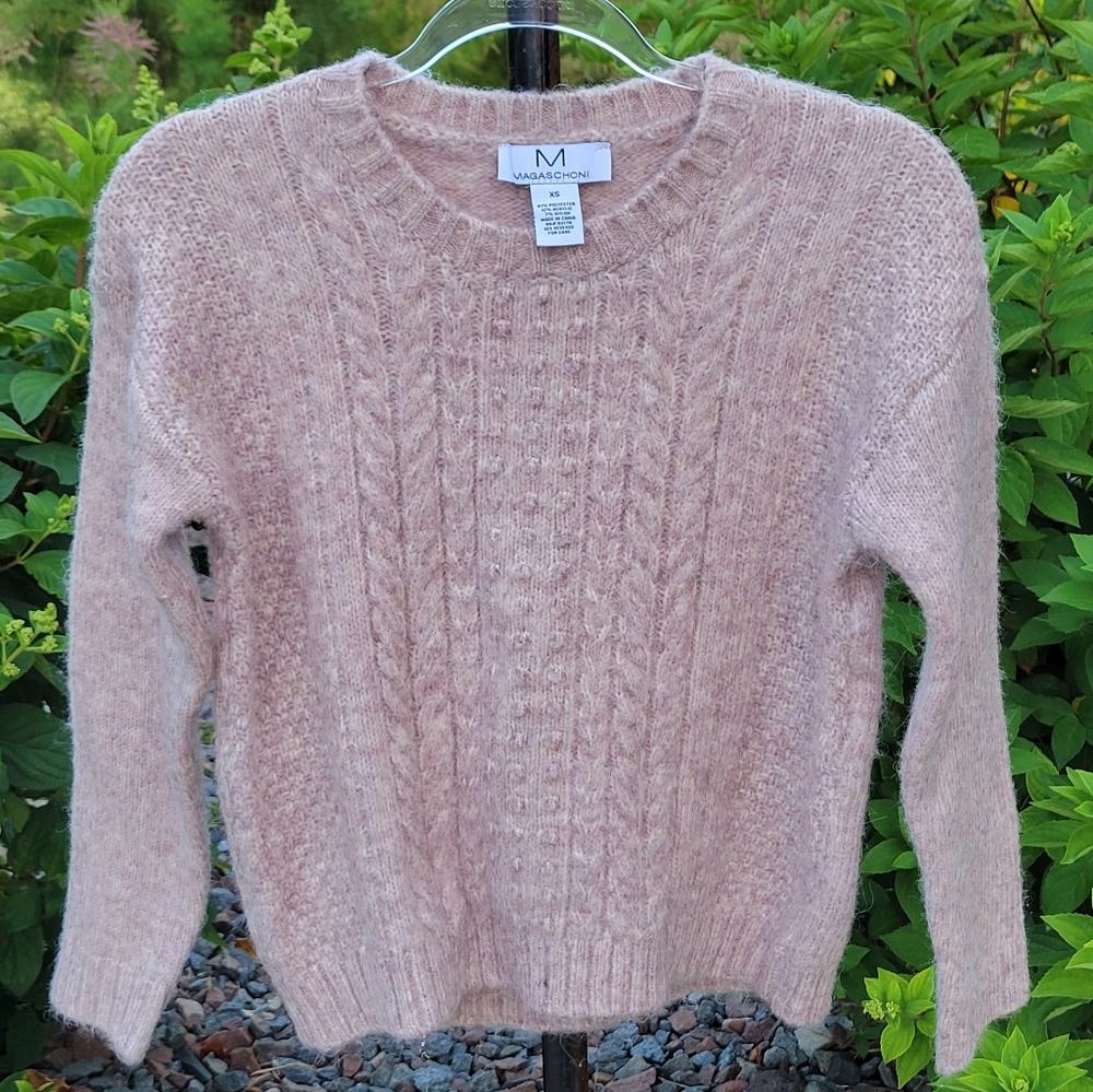 M Magaschoni XS blush pink cable knit pullover sweater